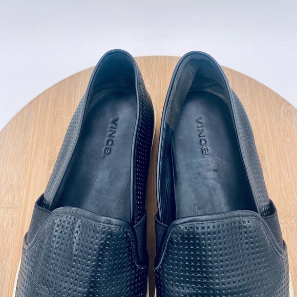 Vince Shoes Womens 9 Black Leather Slip On Blair Sneakers Preppy - Picture 4 of 11